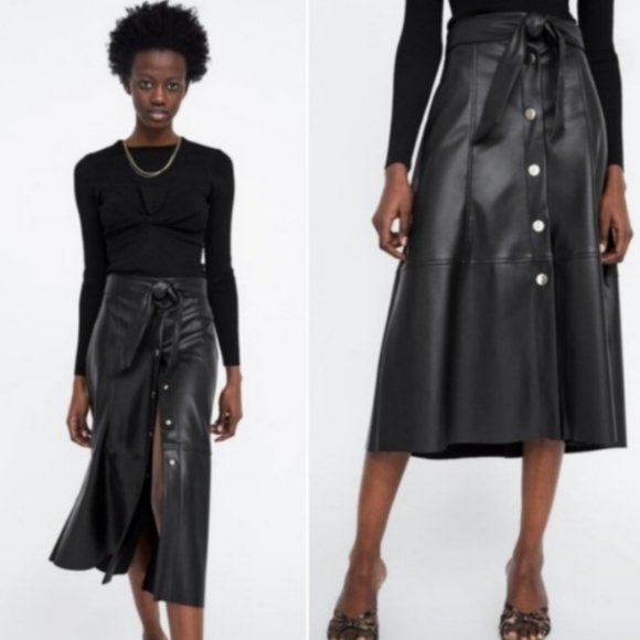 Zara Dresses & Skirts - Zara Woman 2019 A-Line Black Faux Leather Skirt- L